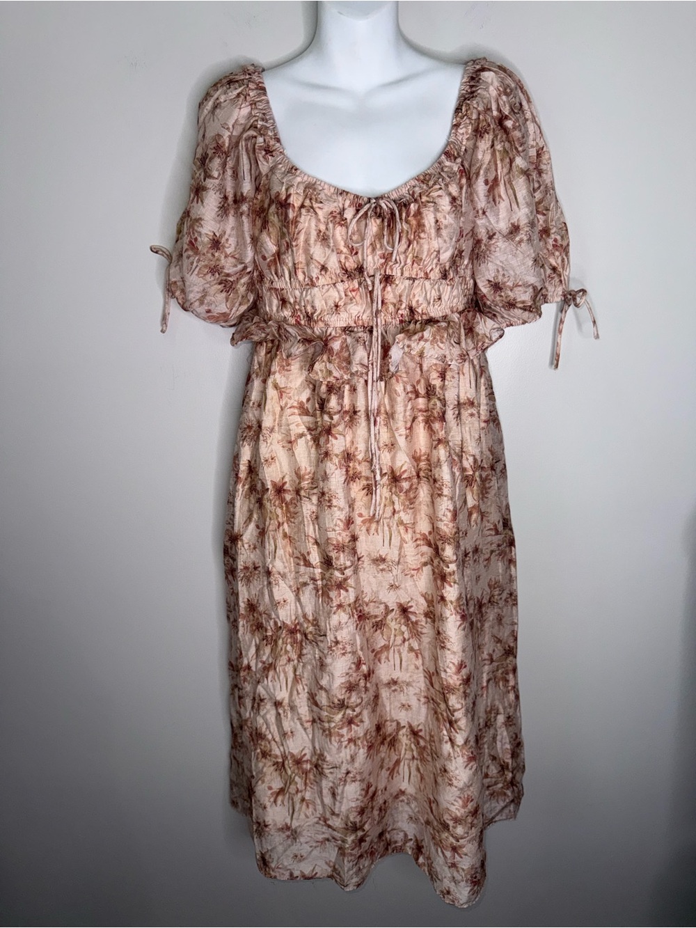 Bohme Nella MIDI Dress Women’s Medium Rust Floral Puff-Sleeve !